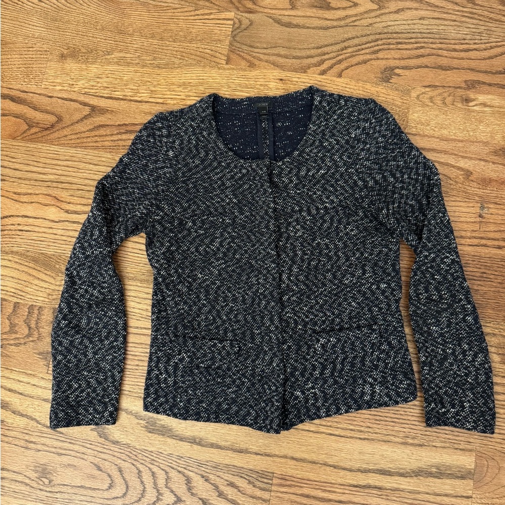 J. Crew Two-Way Zipper Blazer/Cardigan Micro Tweed/Knit XXS Fits Small